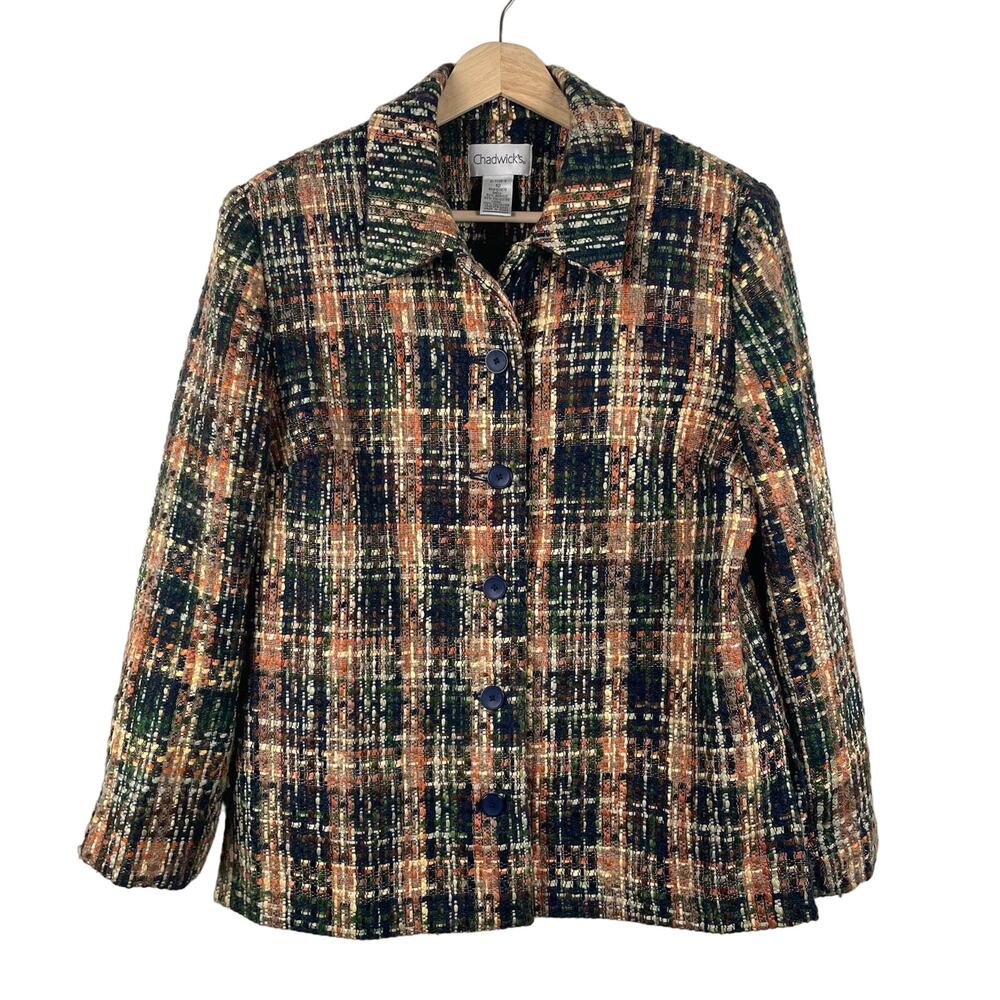 Vintage Chadwicks Plaid Tweed Blazer Jacket Womens 10 Academia Funky Retro